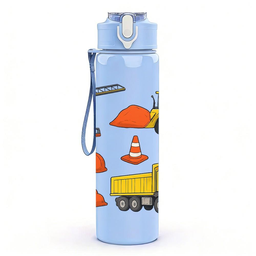 1PC Heavy Construction Vehicle 750ml Color Plastic Sports Water Bottle Leakproof Flip Straw Lid Suitable for Sports Office Home Use