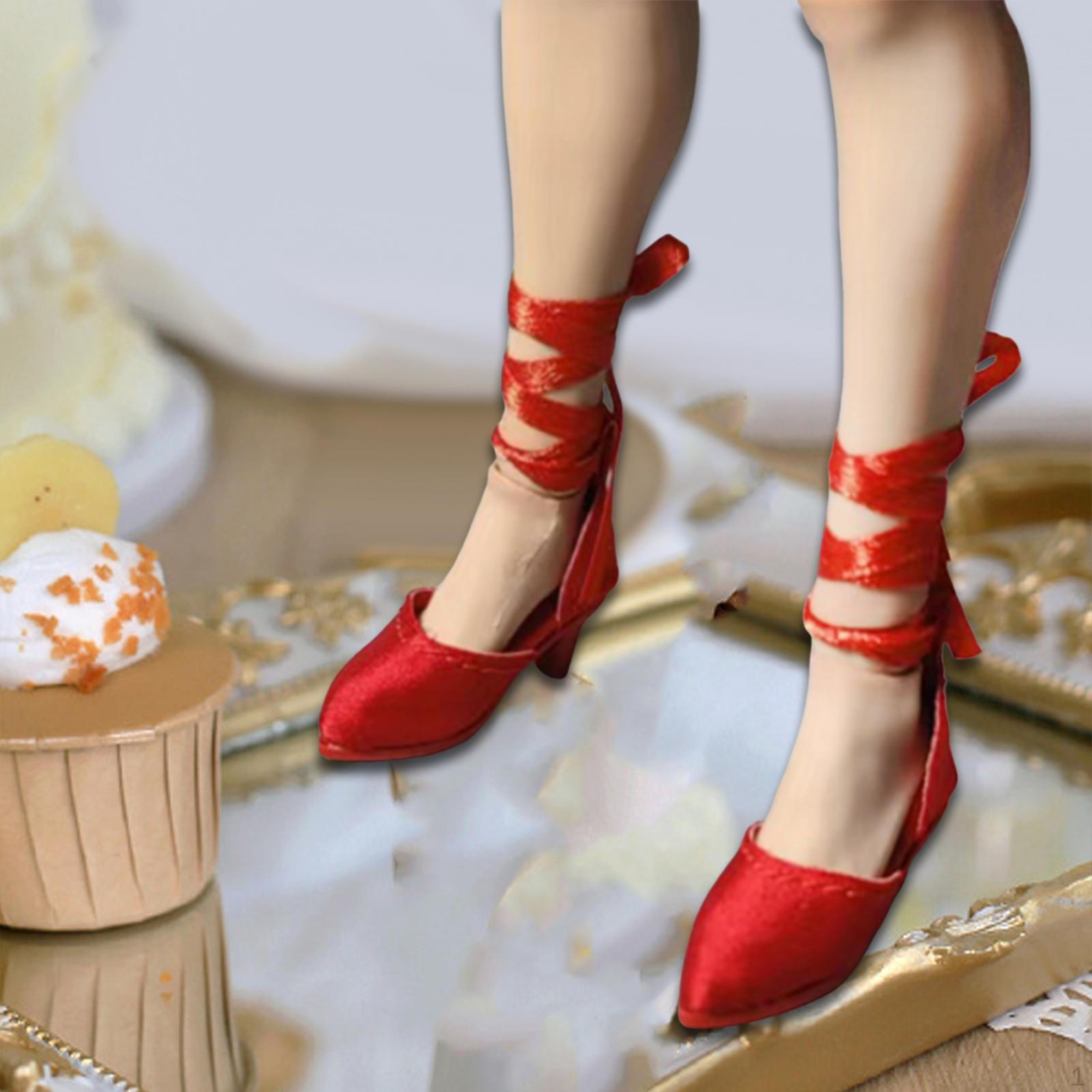 

Туфли на высоком каблуке Туфли на каблуке с ремешком на щиколотке Завязываются шнуровкой для женской куклы 1/6 красный