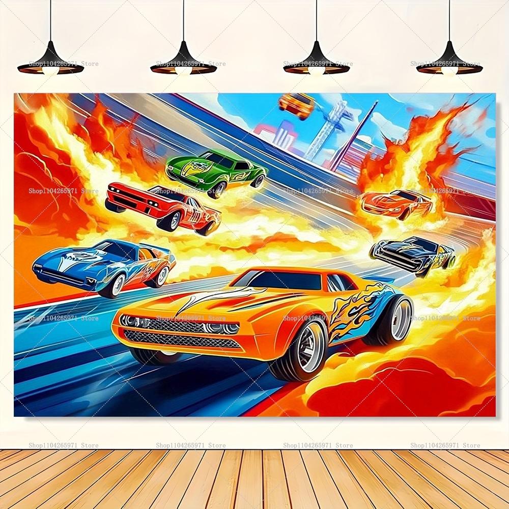 Racing Car Theme Backdrop Hot Wheels-Wild Hot Racer Children Birthday Party Decorations Background Photozone Props Boys Gifts