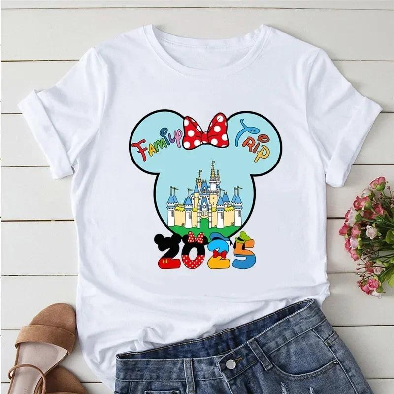 202526 Летняя футболка Disney Микки и Минни Маус 100% хлопок с принтом Женская Короткая Свободная Дышащая Повседневная Короткий рукав S