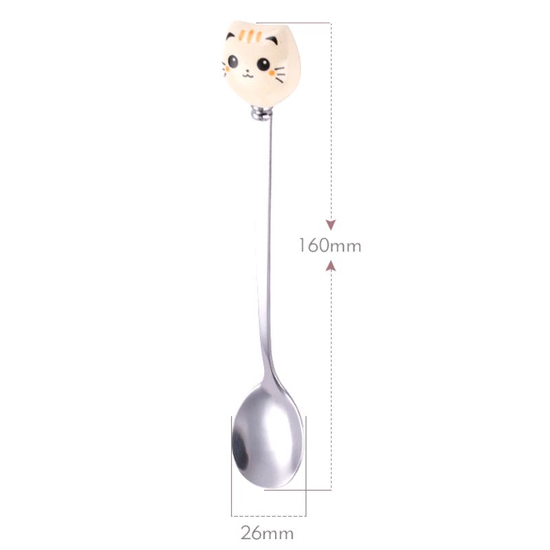 Coffee And Dessert Spoons Flatware Kitchen Tools Ice Cream Cartoon Stirring Spoon Stainless Steel Long Cat Handle Ceramic Spoon Cat