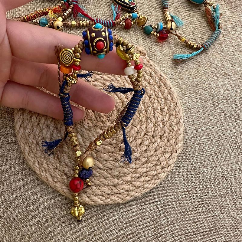 

Этнический тибетский стиль креативный браслет-колокольчик плетеный ручной шнурок регулируемое украшение подарок для женщин