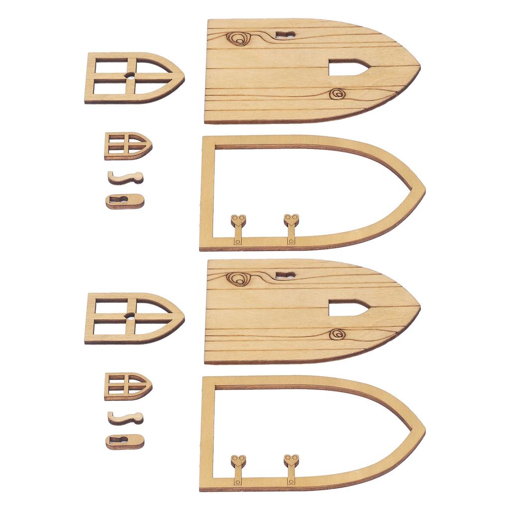 2 Sets 1:12 Dollhouse Garden Country Door Wooden Window Miniature Cottage Door Decoration