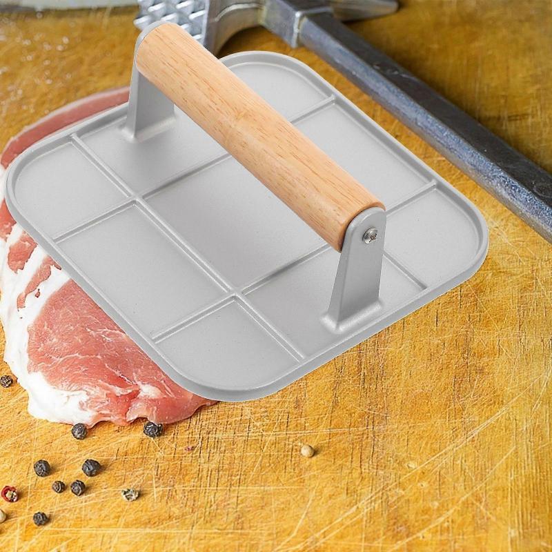 Heavy Duty Burger Patty Maker Press with Wood Handle for Kitchen