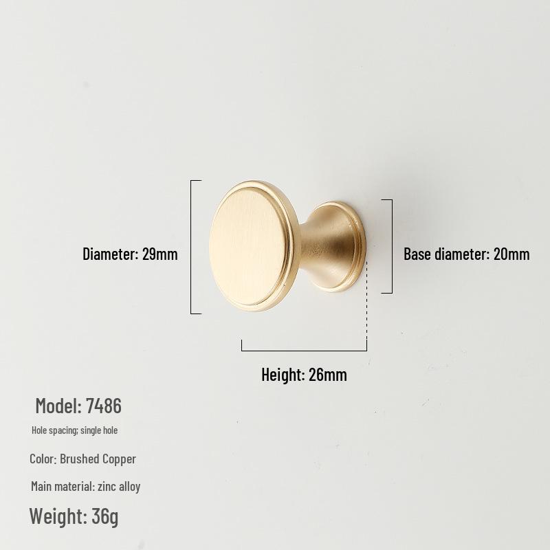 American Minimalist Zinc Alloy Single Hole Handle for Drawer, Shoe Cabinet, Wardrobe - Bright Silver/Gold Finish