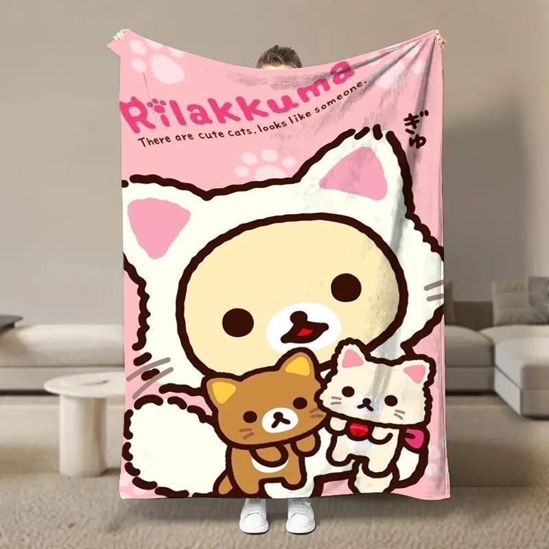 Anime Cute Cartoon R-Rilakkuma Flannel Blanket Fluffy Children and Adults Sofa Plush Bedspread Throw Lunch Blanket for Sofa Bed