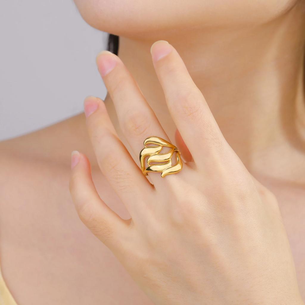 Cazador Geometric Wavy Ripple Women's Ring Adjustable Stainless Steel Finger Rings Trend 2025 Jewelry Wholesale Birthday Gifts