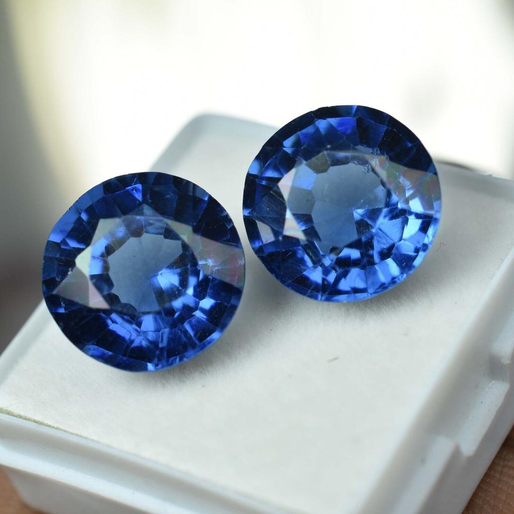 Natural Blue Tanzanite Loose Gemstone 18.10 Ct Round Cut Pair for Jewelry Making and Gem Collections