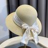 Straw hat celebrity top hat new summer elegant satin straw seaside sun hat children