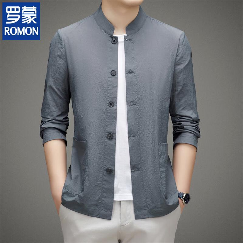 ROMON Men s Ultra-Thin Sun Protection Mandarin Collar Shirt 4XL
