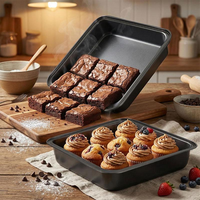 3 Pieces Cake Baking Pans Set Nonstick Square Baking Mold Pan Carbon Steel Brownie Lasagna Bread Pans Bakeware Accessories