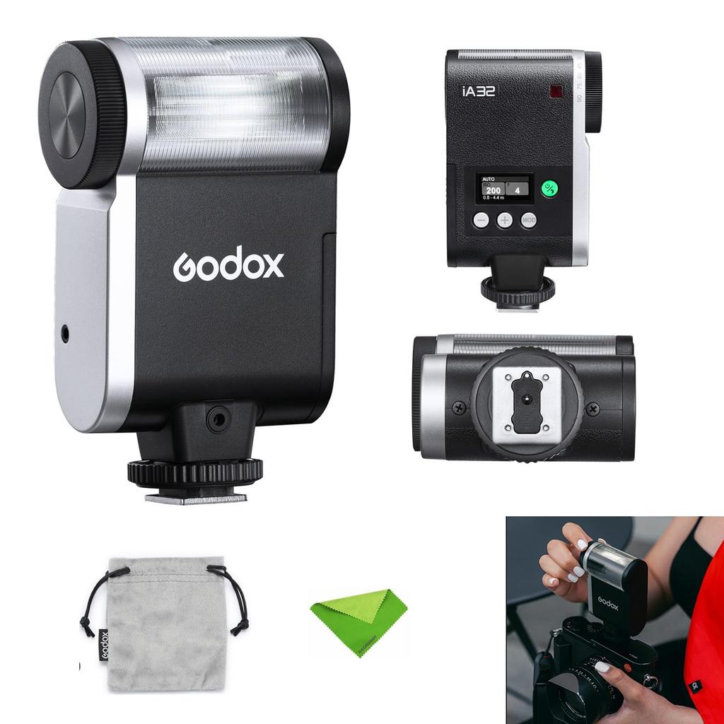 Godox iA32 Mini Flash Speedlight, Canon, Sony, Fuji, Nikon, Panasonic Olympus Pentax, GN15, Recycle Time 2.5 seconds, Flash Time Approx. 490 times,