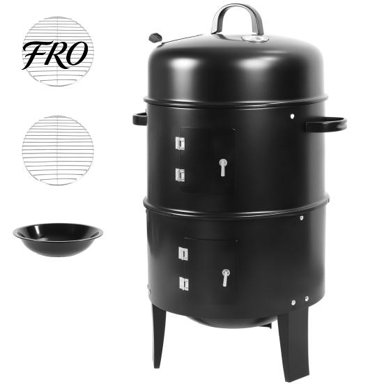 Outdoor Grill 16 Inch Charcoal Stove, 3 In 1 Vertical BBQ with Built-In Thermometer, Double Tier Stove Adjustable Vent System, Heavy Duty Barbecue