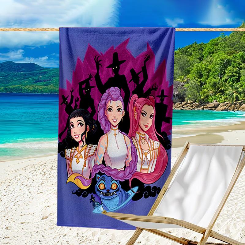 1pc KPop Demon Hunters5 Beach Towel, Beach and Seaside Swimming Pool Equipment, Fashion Pattern, Rectangular, Travel Essentials