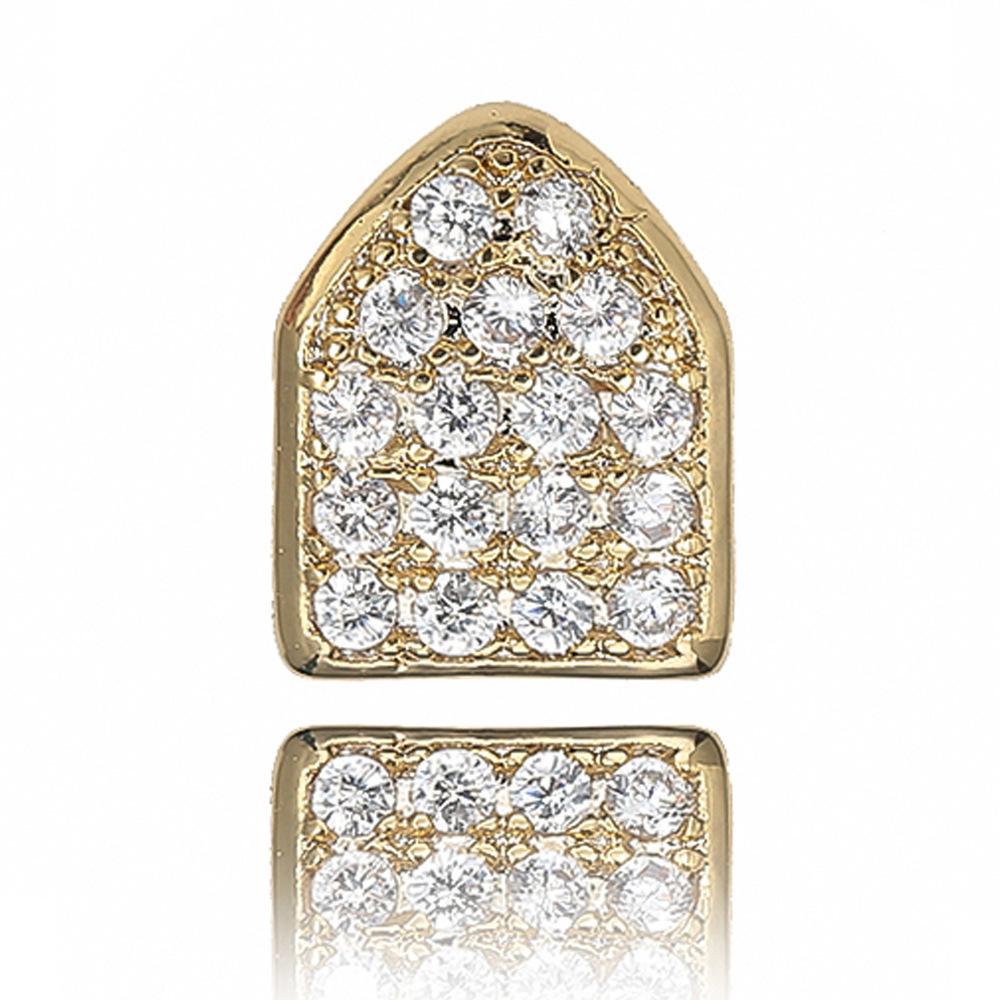 Trendy Rhinestone Zirconia Gold Grillz - Stylish Hip Hop Single Tooth Jewelry Accessory