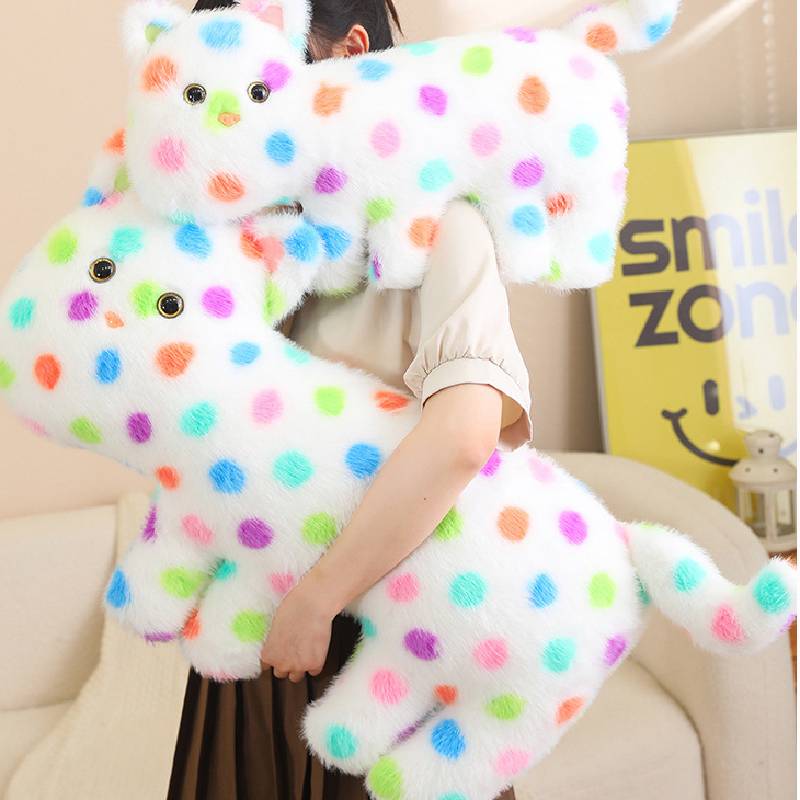 Colorful Spotted Cat Plush Toy Pillow Pp Cotton Stuffed Children Birthday Gift