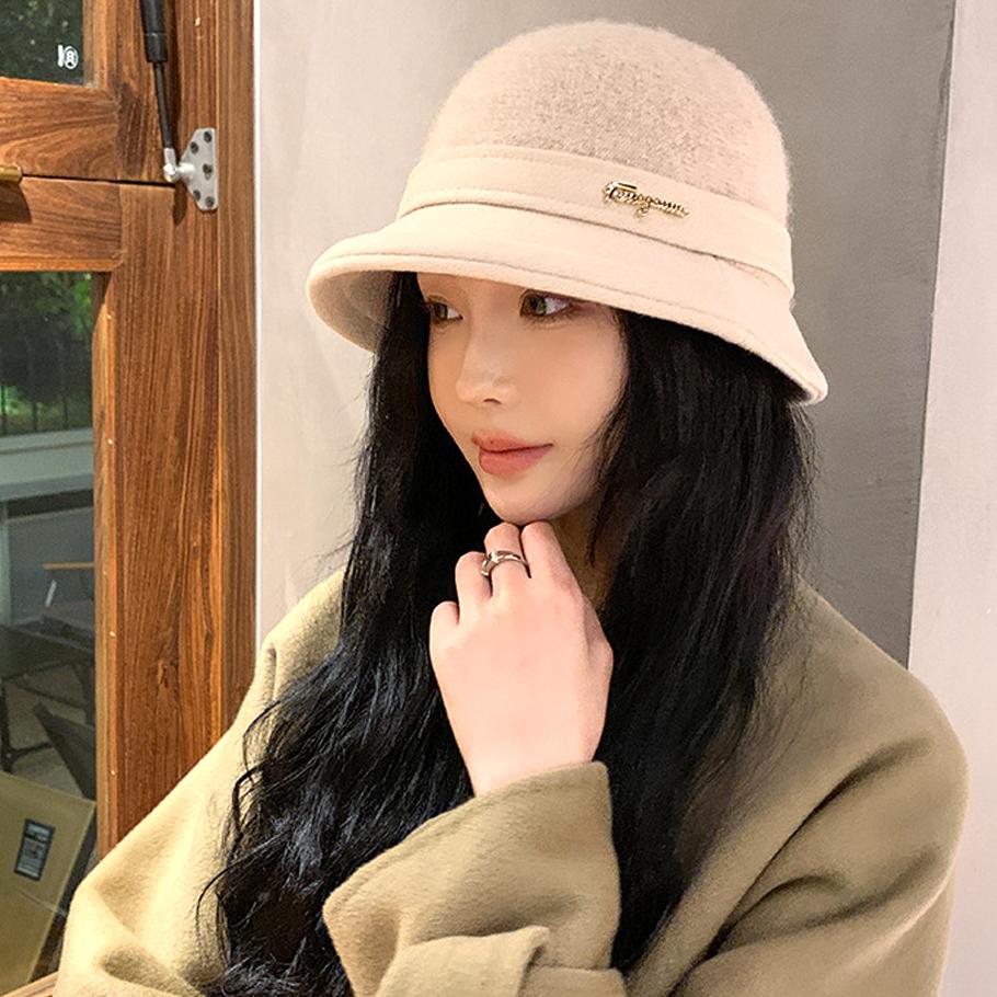 Bucket Hat Women Autumn Winter Thick Warm Solid Letters Label Fashion Sunshade Cap Korean New Trendy Casual