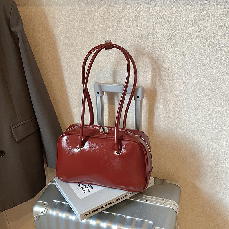 Vintage Braune Ein-Schulter-Taschen Damen Herbst Winter Texturiert Pendler Achseltasche Mode PU-Leder Handtaschen