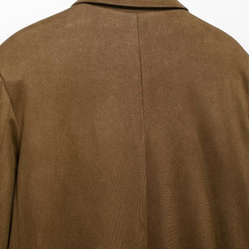 Kaslead New Arrival Women's Clothing Fashion Style Fashion Simple Double Breasted Suede Texture Leather Leather Coat