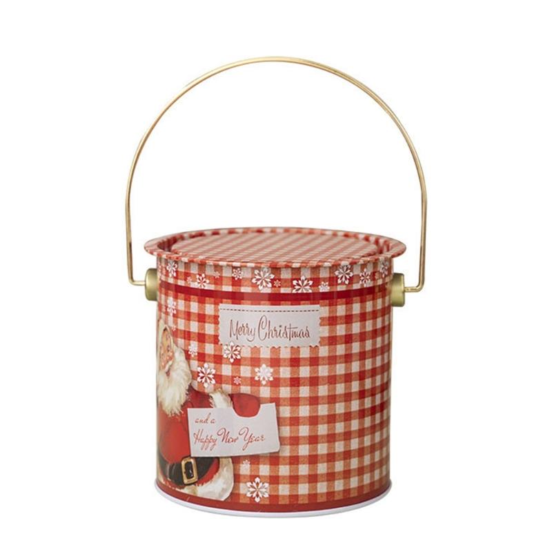 Pack Of 2 Christmas Treat Boxes with Handle Handheld Round Bucket Tinplate Sweets Cookie Container for Party Use