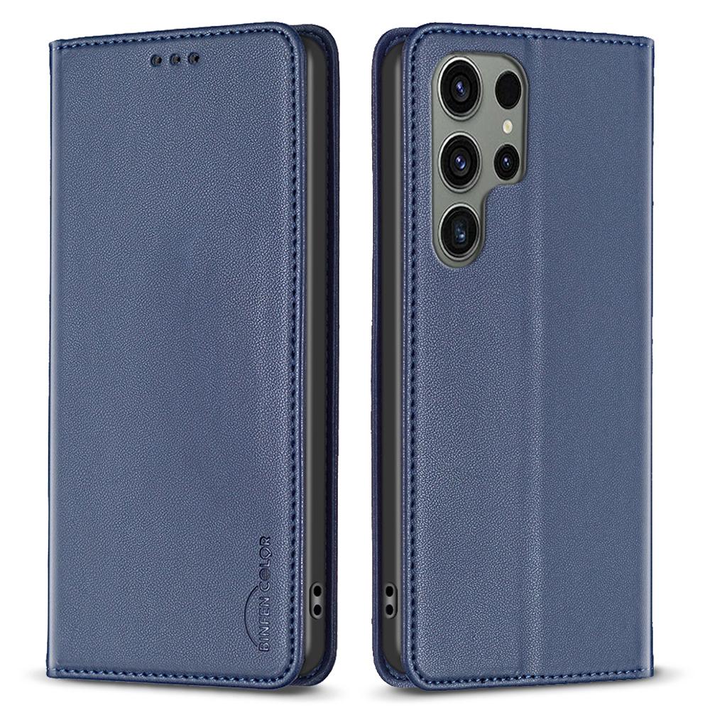 

BINFEN COLOR BF18 For Samsung Galaxy S24 Ultra Case Card Holder Magnetic Closing Cover Blue