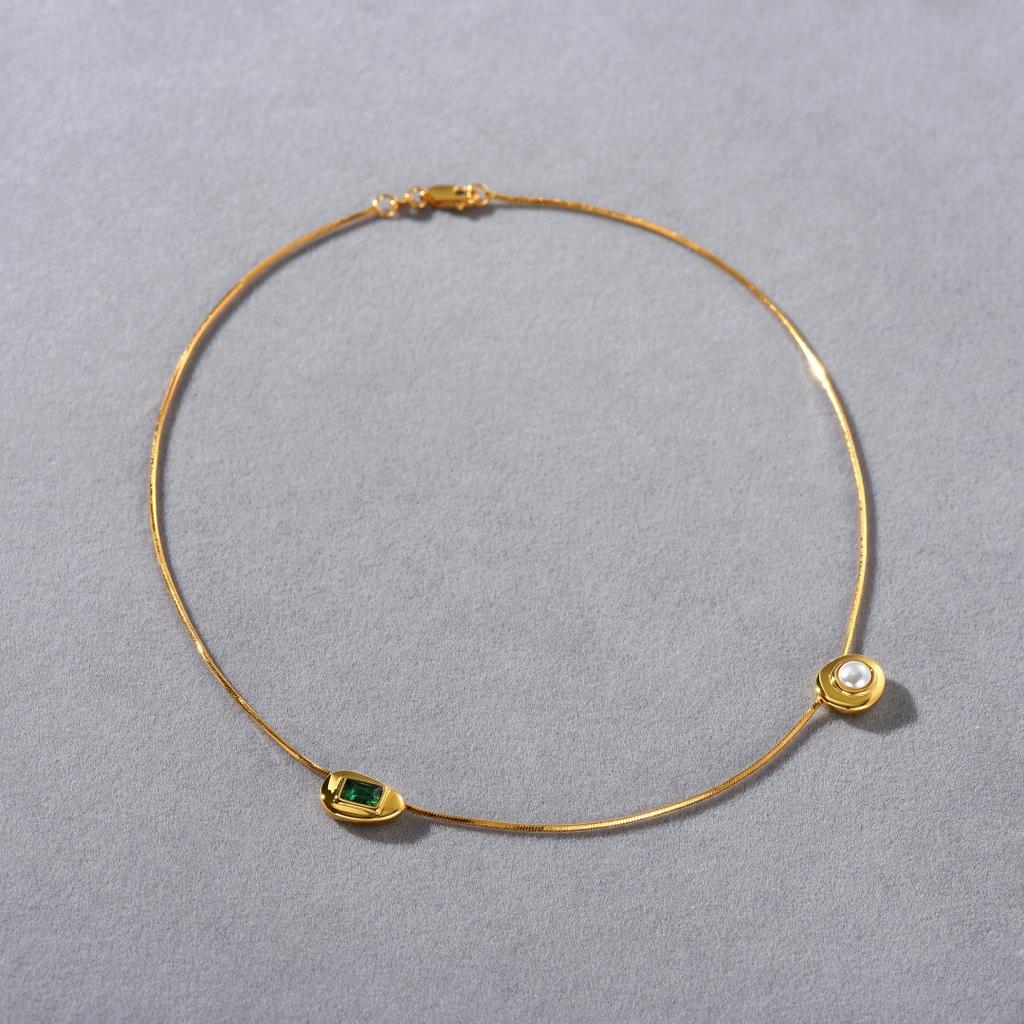 Retro Trzy Kamienie Szlachetne, Wisiorek, Łańcuszek na obojczyk, Francuski Wysokiej Klasy Wyczucie Osobowości, Prosty i Wykwintny Lekki Luksusowy Naszyjnik.