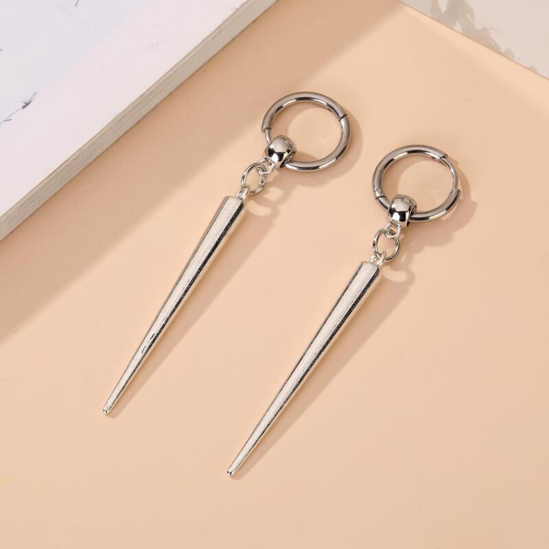 Exaggerated Gothic Cone Pendant Earrings for Women Ladies Personality Silver Color Drop Earrings Buckle Party Jewelry Wholesale