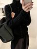 Women's High Neck Cable Knit Wool Cardigan – Autumn Winter Fashion, Thick Loose Fit, Long Sleeve Sweater