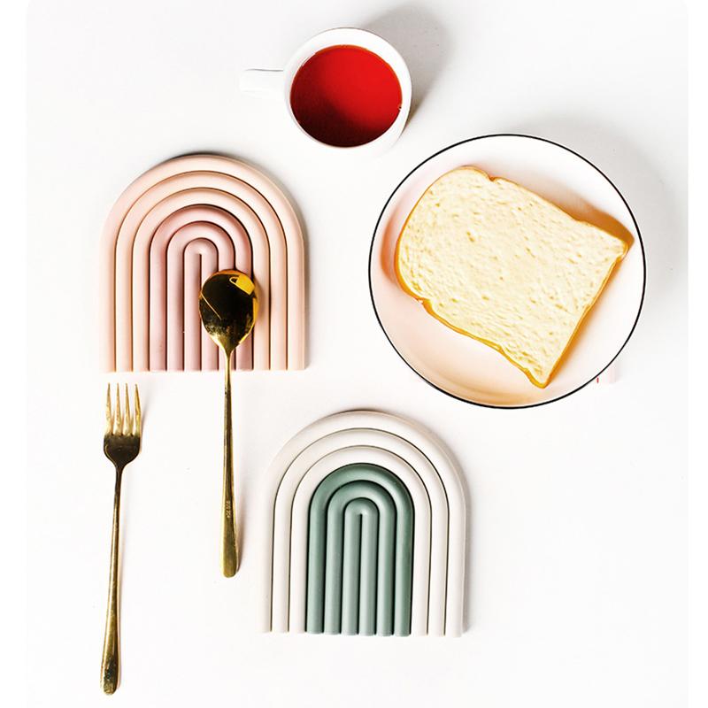 Rainbow Shape Table Mat Silicone Heat insulation Pad Tableware Soup Pots Placement Home Kitchen Stackable Cup Mat Coasters