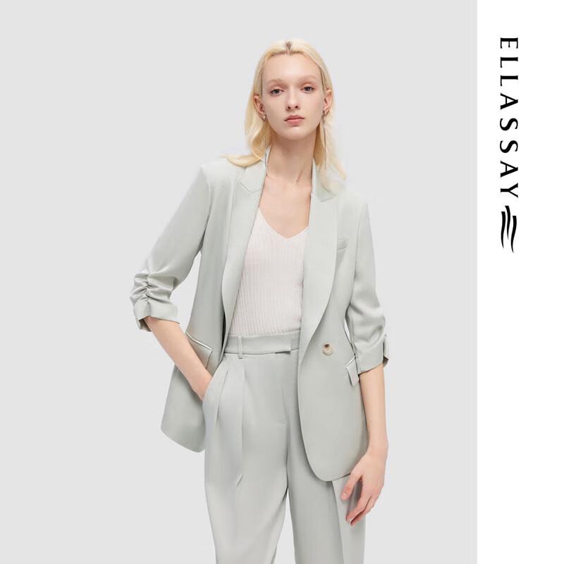 ELLASSAY Summer Lapel Double-Breasted Shirred Sleeve Blazer