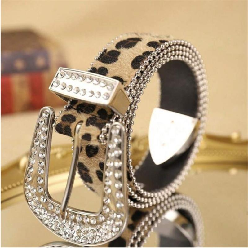 Unique Waist Belt Leopard Print Chain for Cowboy Cowgirl Stylish Rhinestones Buckle Retro Hot Buckle Waist Chain Belt