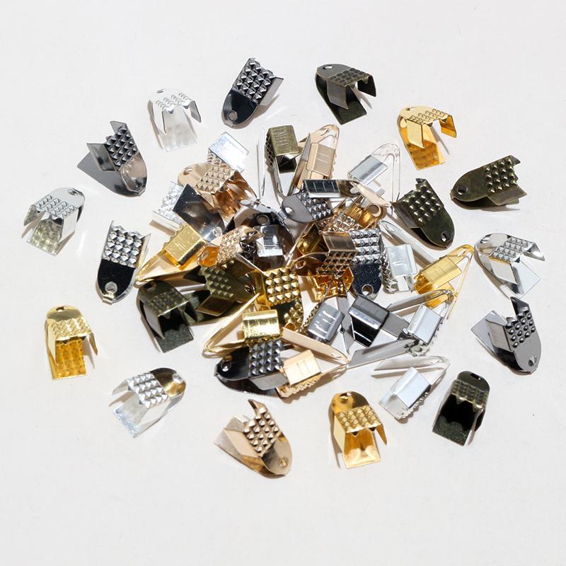 200pcs Cove Clasps Cord End Caps 4/5/6mm Width String Ribbon Leather Rope Clip Tip Fold Crimp Connectors DIY Jewelry Findings