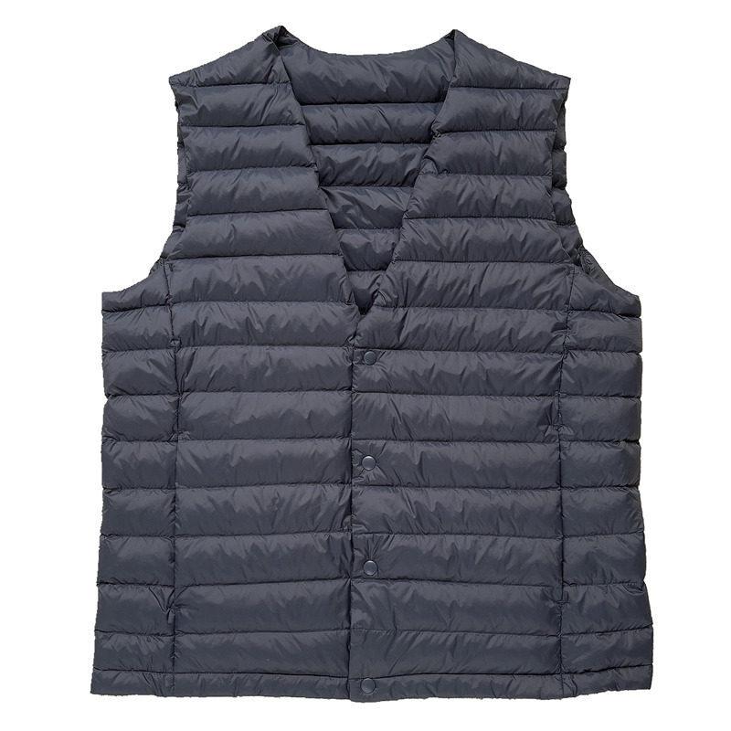 Men's Lightweight Sleeveless Down Vest - Warm 90% White Duck Down, Round Neck/V-Neck, Two-Way.