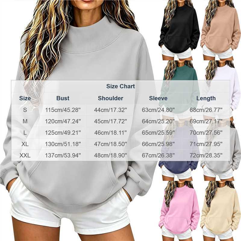 2026 Einfarbiger Damen Herbst Winter Lockerer Rundhals Langarm Hoodie