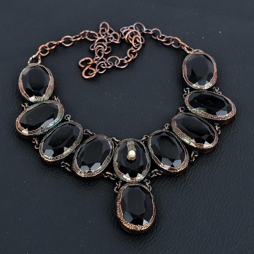 Black Spinel Necklace, Copper Electroformed Necklace Handmade Gemstone Jewelry, Gifts For Wife Brand New Necklace