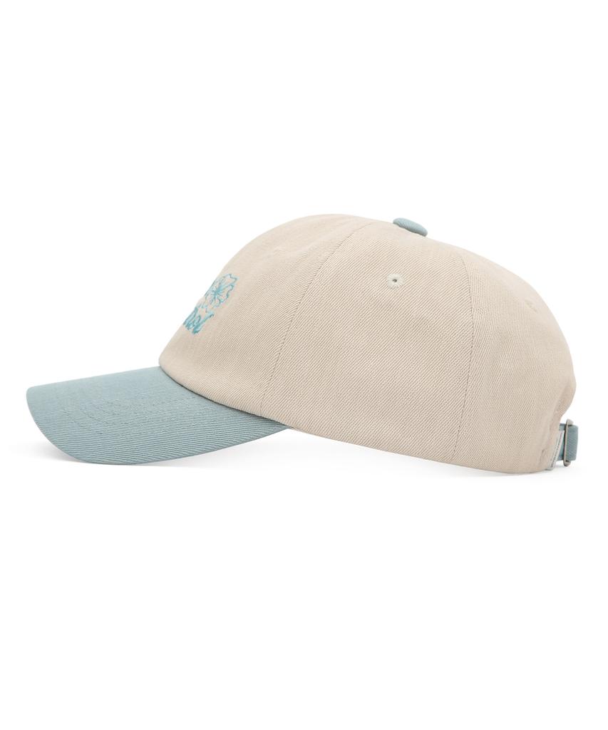 Eondeokeonteulol Four Seasons Washed Cotton Color Block Soft Top Logo Ball Cap Unisex Baseball Cap Floral Script / Washed B B / Sky