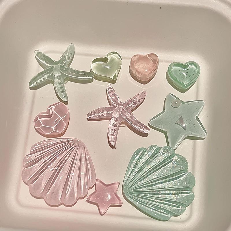 1 Sæt DIY Træsko Sandaler Havefodtøj Dekoration Søde Søstjerner Skaller Resin Sko Charms Tilbehør Spænder Strandtaske Pins Pige Gaver