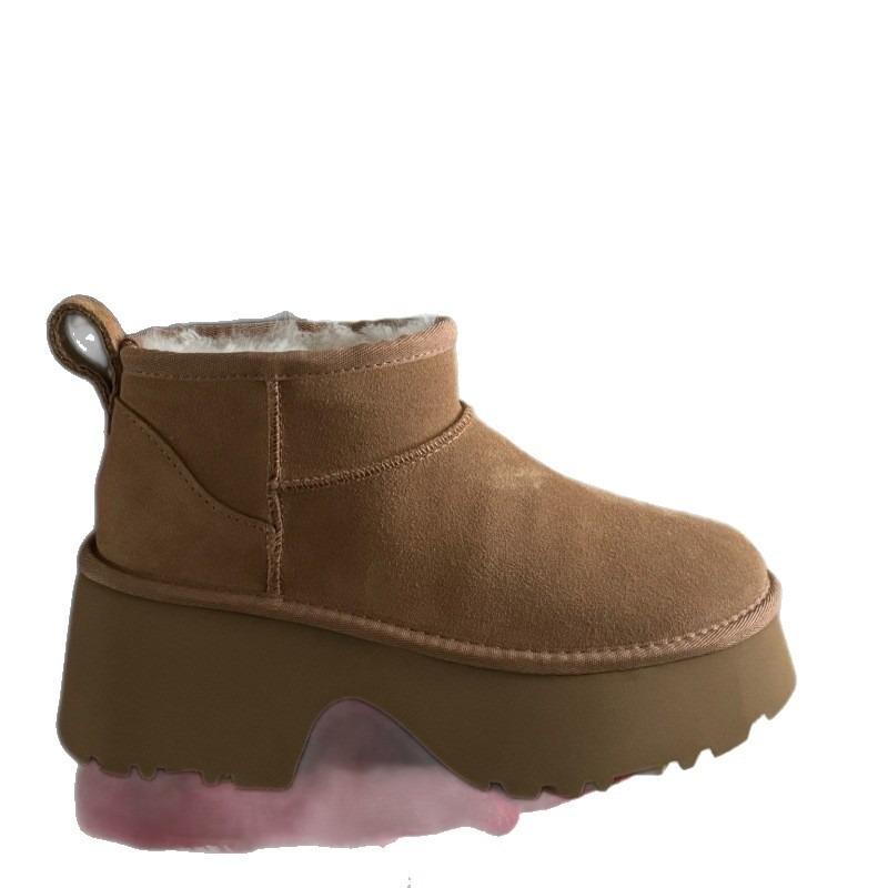 Sheepskin and fur integrated thick-soled snow boots winter new short mermaid shoes warm snow cotton women's shoes thickened