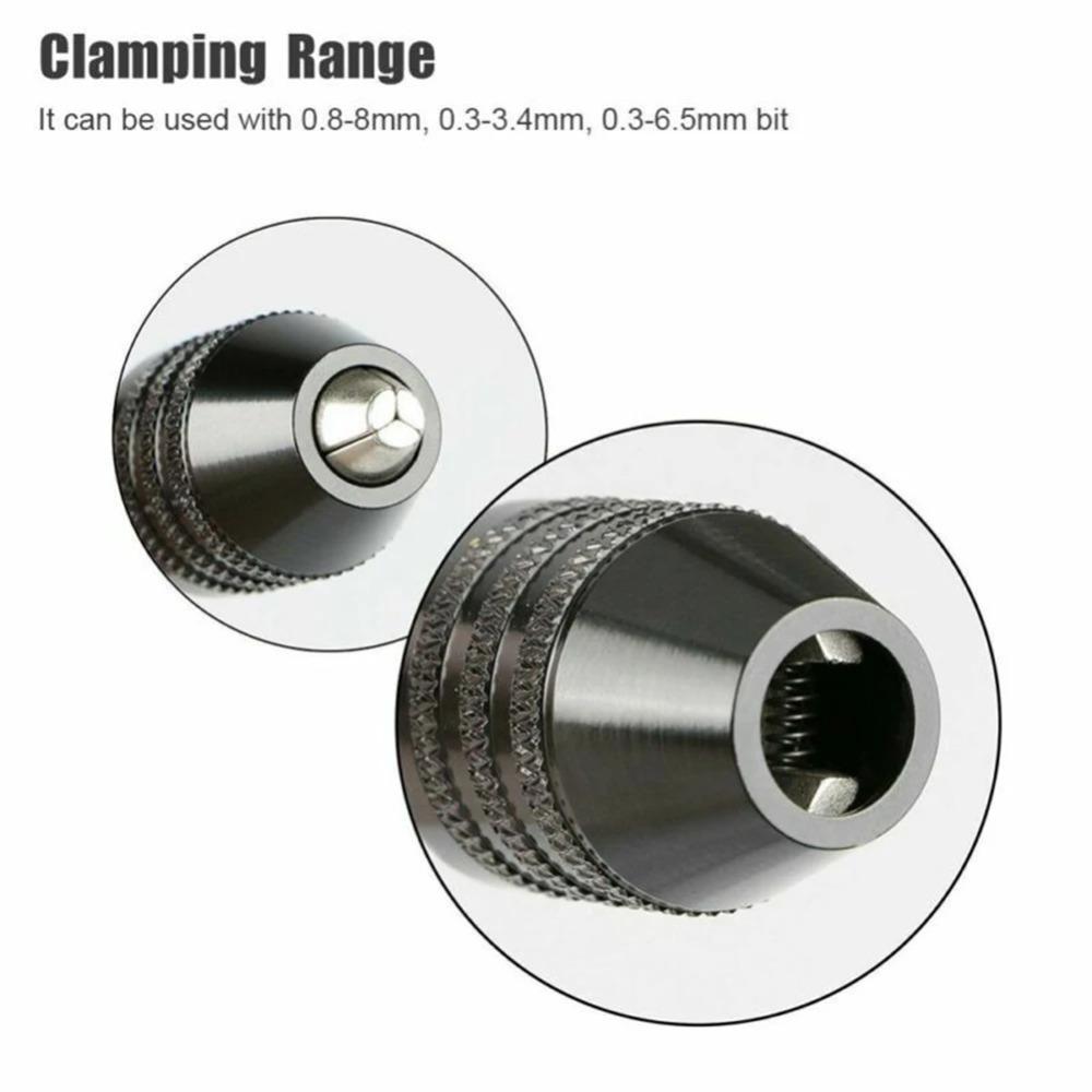 Mini Keyless Drill Chuck 0.3-8mm Self-Tighten Electric Drill Bits Collet Fixture Tools 1/4" Hex Shank Quick Change Converter