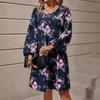 Women's Vintage Print Fashion Temperament Elegant Floral Print Lantern Sleeve Dress
