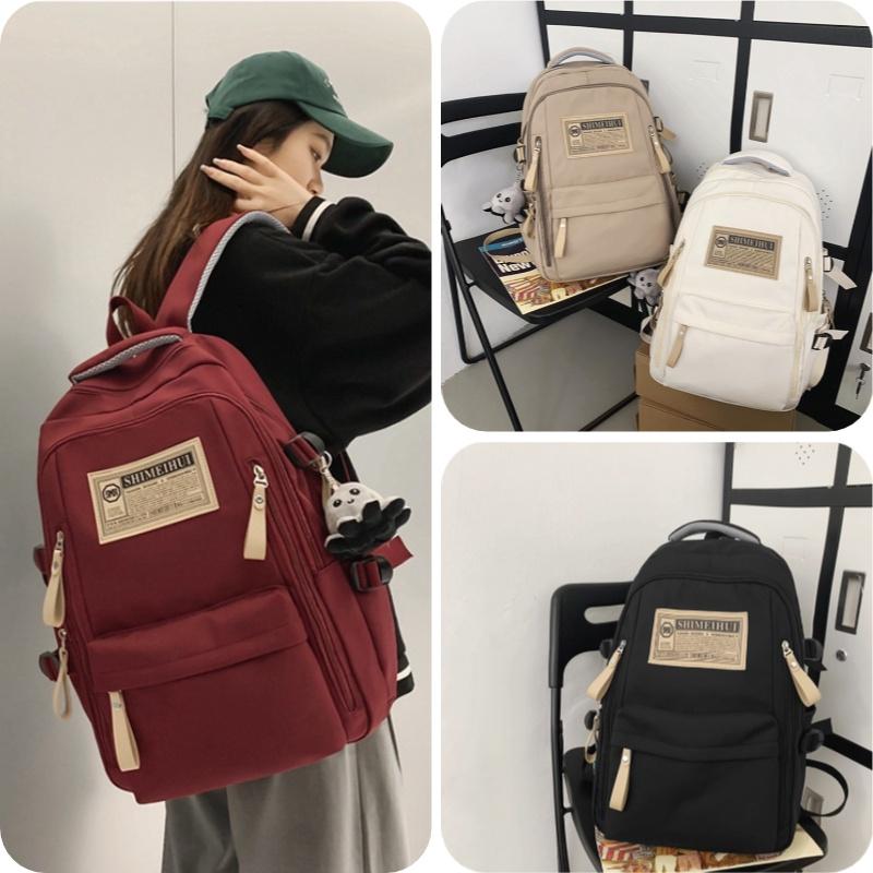 Ulzzang Canvas Backpack For Girls Korean Style Fashionable Streetwear Nylon Material Cow Print Design