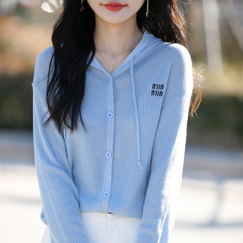 Spring New Hooded Knitted Cardigan with Embroidered Letters, Loose and Versatile Top Jacket for Women