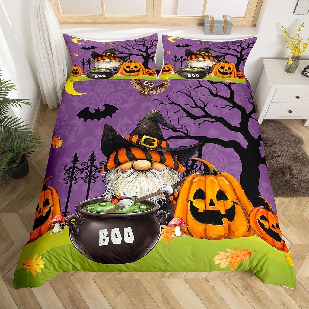 Halloween Twin Duvet Cover Spooky Ghost Pumpkin Bat Bedding Set Horror Castle Funny Halloween Comforter Cover for Kids Adults