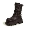 High-heeled Short Boots Women's 2025 Autumn and Winter New British Wind Pleated Piled Boots Belt Buckle Warm Inner Height-increasing Leather Boots