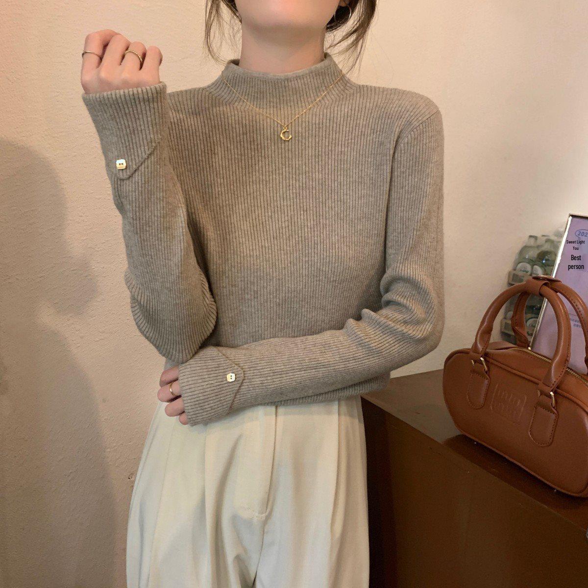 

Women s Semi-High Neck Slimming Knitted Sweater - Spring Autumn Winter 2025 Fashion M