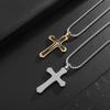 New Style Stainless Steel Two Color Cross Inlaid Zircon Pendant Necklace for Men and Women