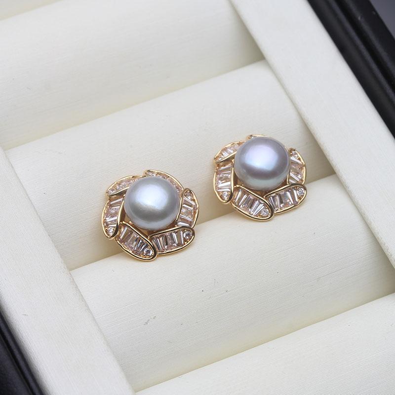 Beautiful Natural Freshwater Pearl Earrings Woman,Cute White Silver 925 Stud Earrings Pearl Wife Girls Birthday Gift White