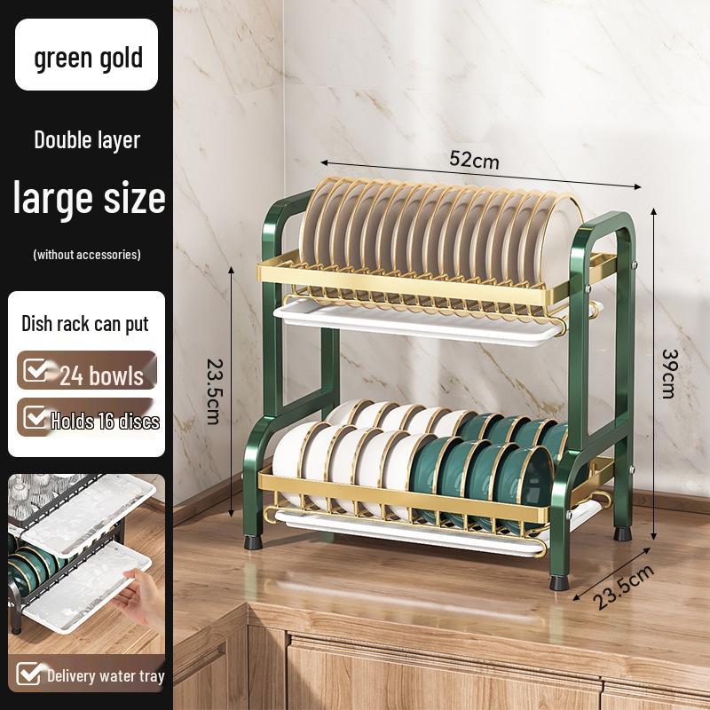 Égouttoir de cuisine multicouche pour bols, assiettes, couteaux et baguettes avec fonctionnalité d'égouttage sur le plan de travail