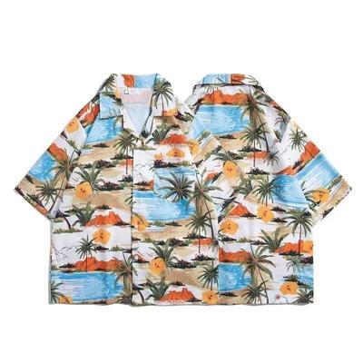Pánská retro košile, pánský letní outfit, studentský volný střih, výklenek, neformální pánský top, svrchní oblečení, plážový top