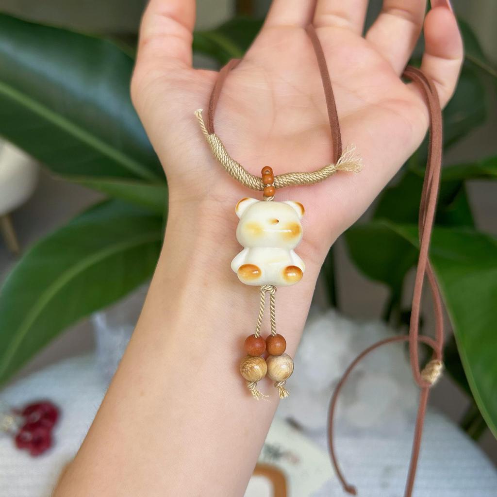 Elfenbeinfarbene Kleine Bär Stern Halskette - Herbst Retro Damenanhänger